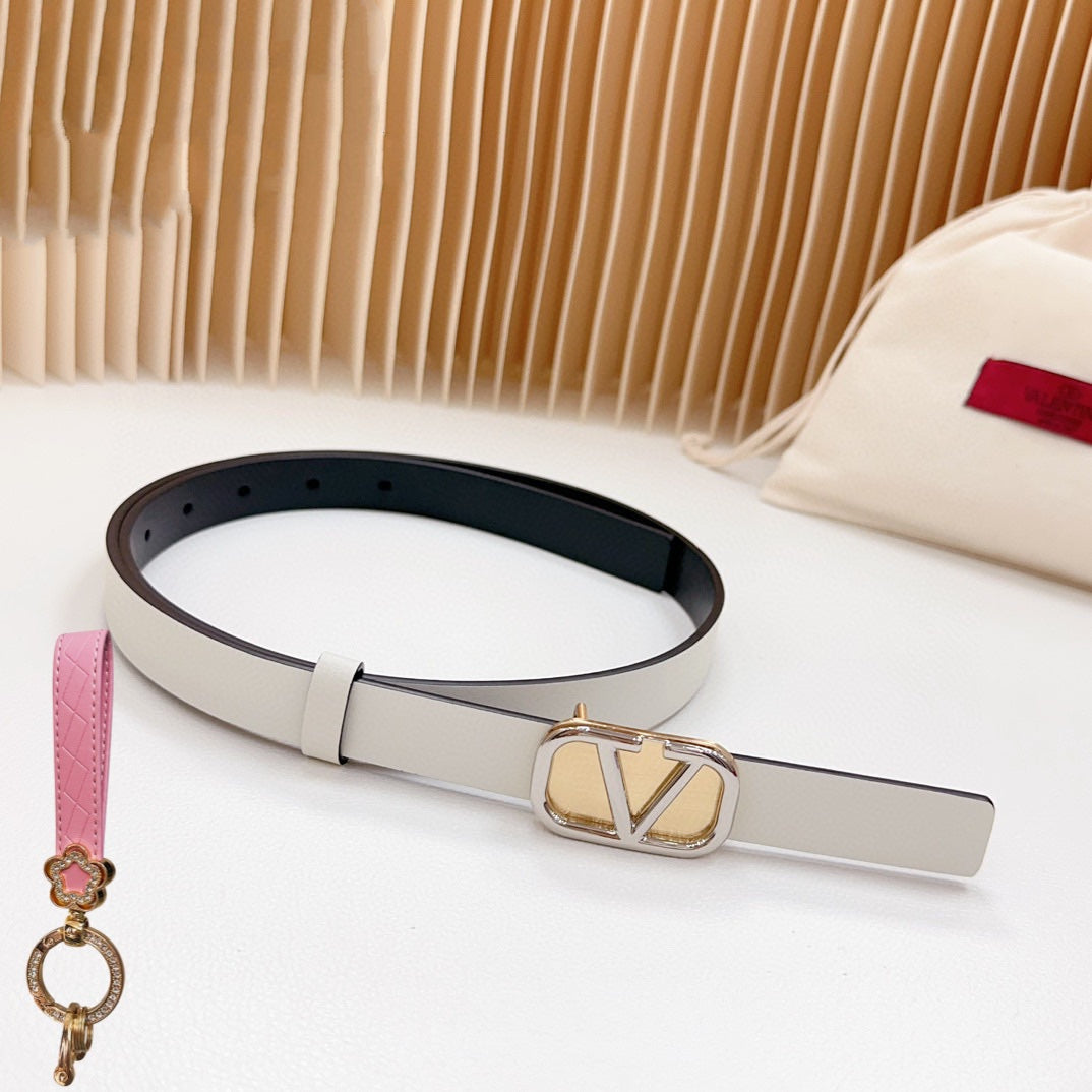 Silver Vlogo and Gold Hardware Buckle Black White Calfskin 20mm