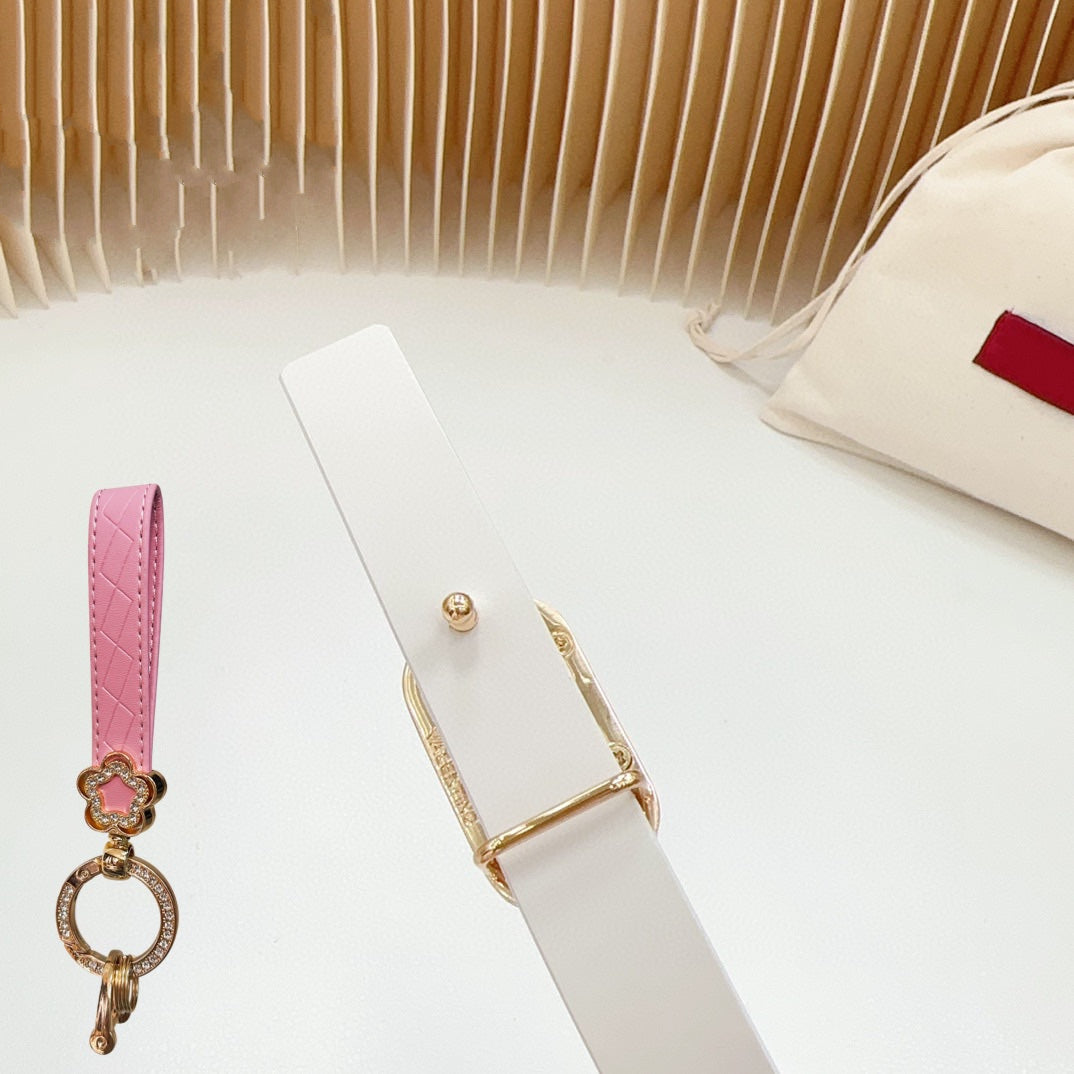 Gold Vlogo and Silver Hardware Buckle Gold White Calfskin 20mm