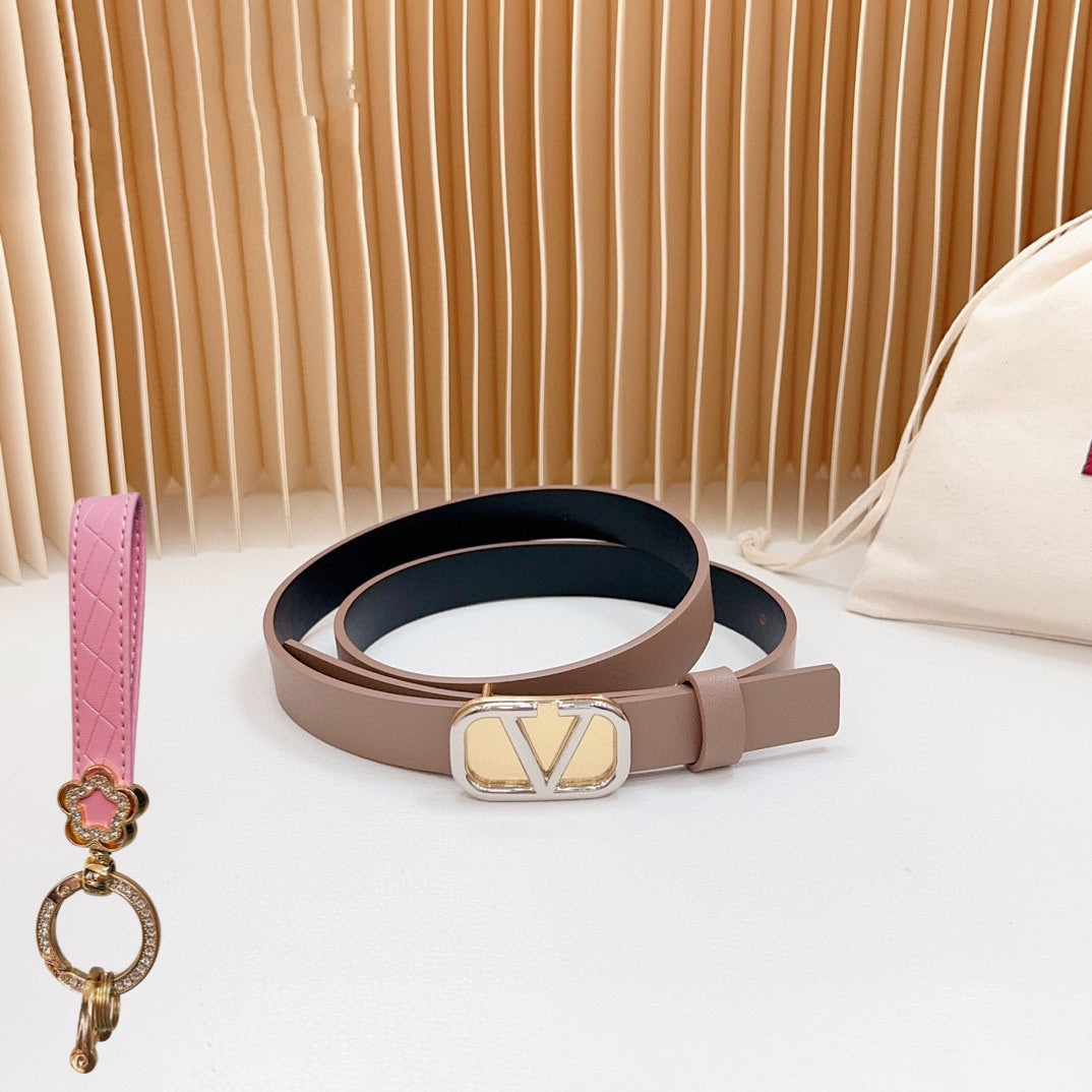 Gold Vlogo and Silver Hardware Buckle Brown Black Calfskin 20mm