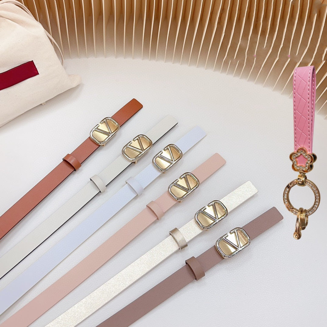 Gold Vlogo and Silver Hardware Buckle Black Calfskin 20mm