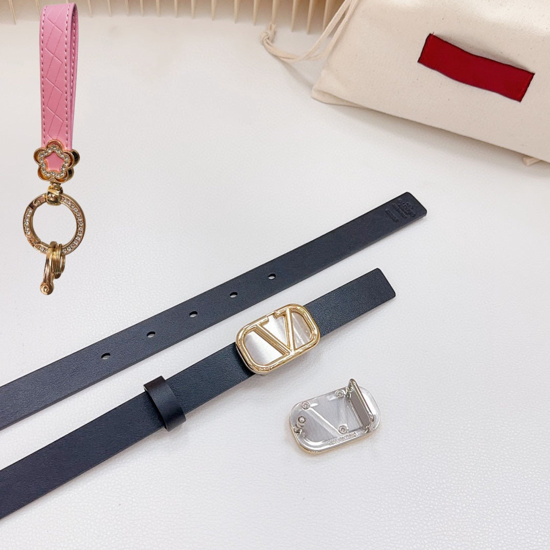 Gold Vlogo and Silver Hardware Buckle Black Calfskin 20mm