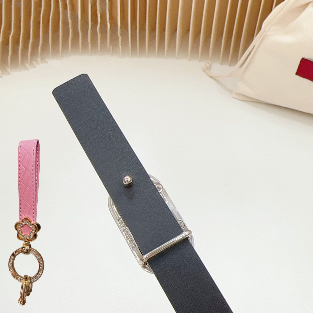 Gold Vlogo and Silver Hardware Buckle Black Calfskin 20mm