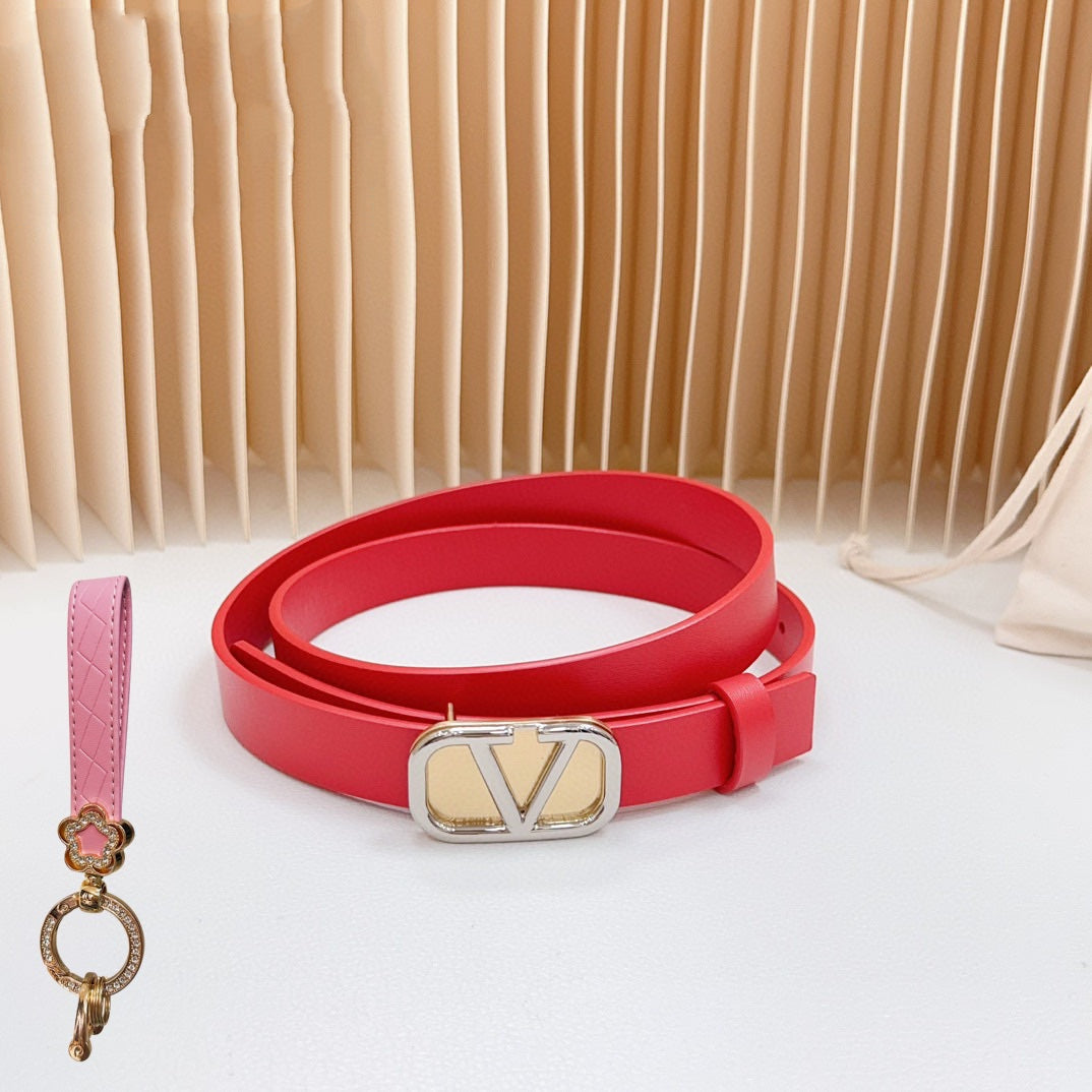 Gold Vlogo and Silver Hardware Buckle Red Calfskin 20mm