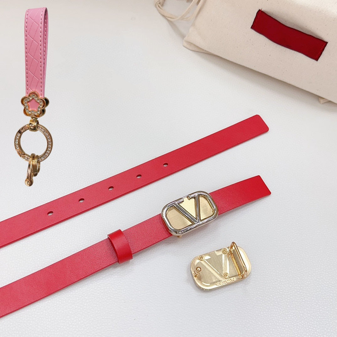 Gold Vlogo and Silver Hardware Buckle Red Calfskin 20mm