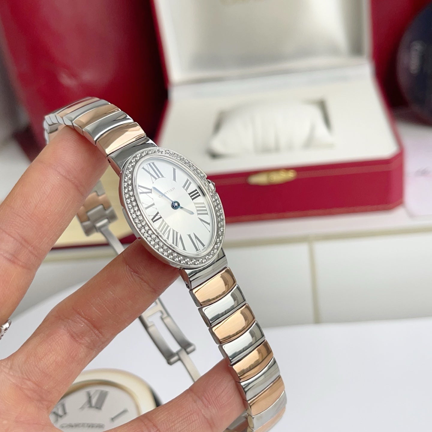 Baignoire 23mm Two-Tone Pink Gold Double Row Diamond Bezel