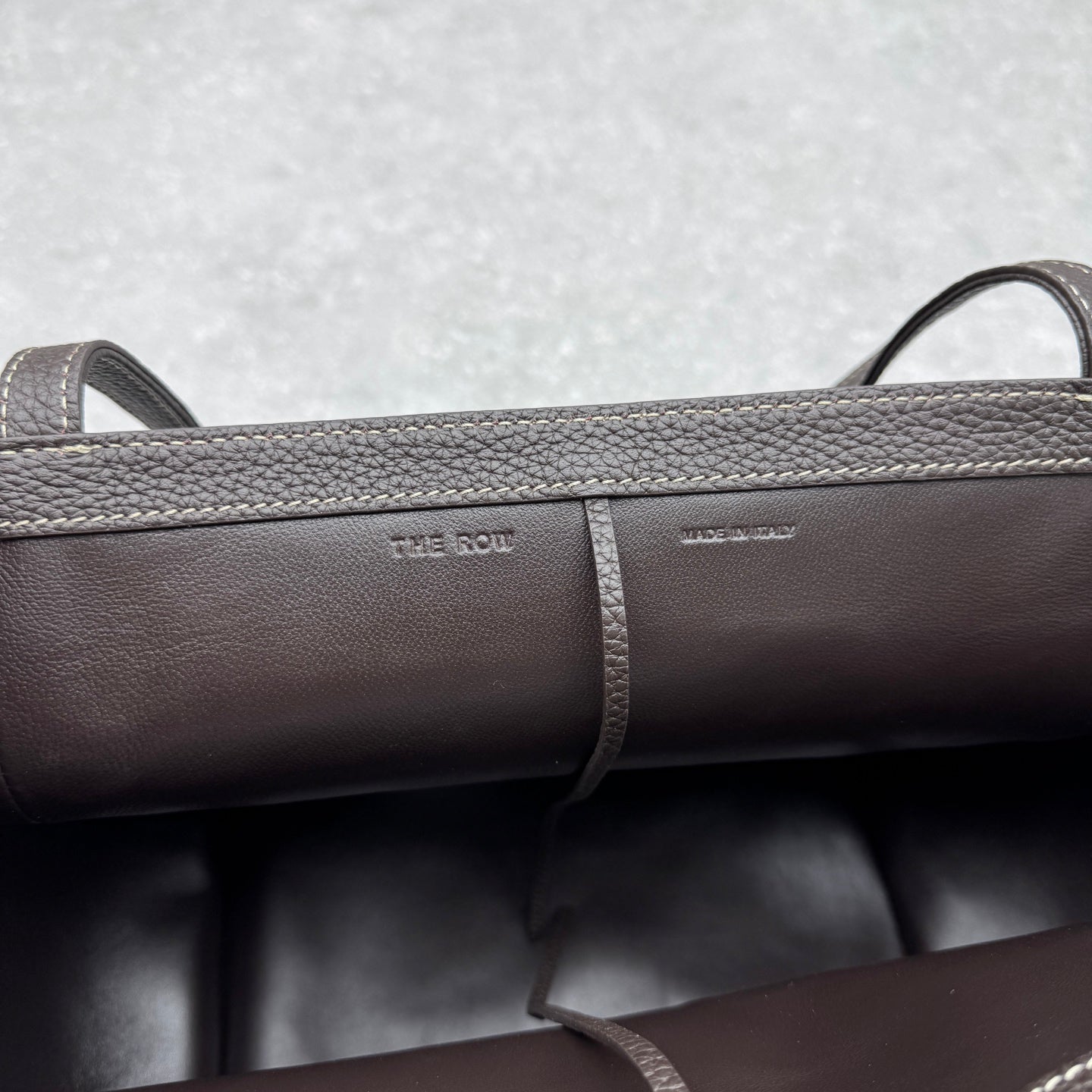 The Row 2025 Park Tote Stitch Bag Dark Brown 30cm Leather