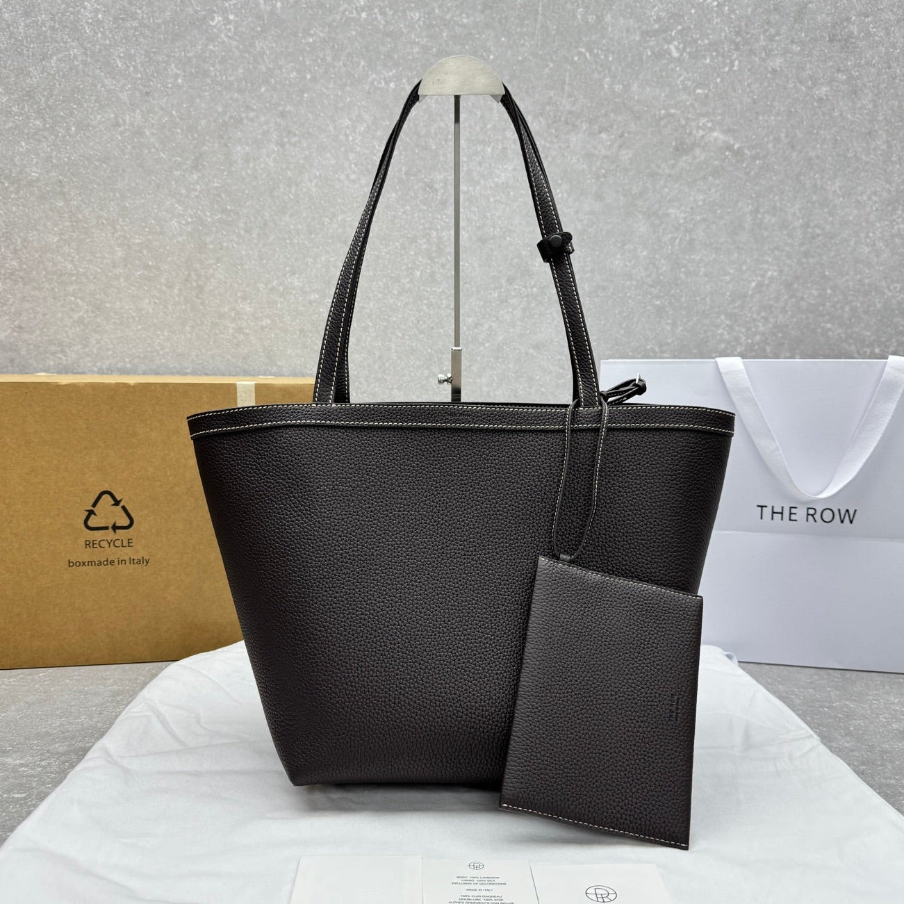 The Row 2025 Park Tote Stitch Bag Dark Brown 30cm Leather