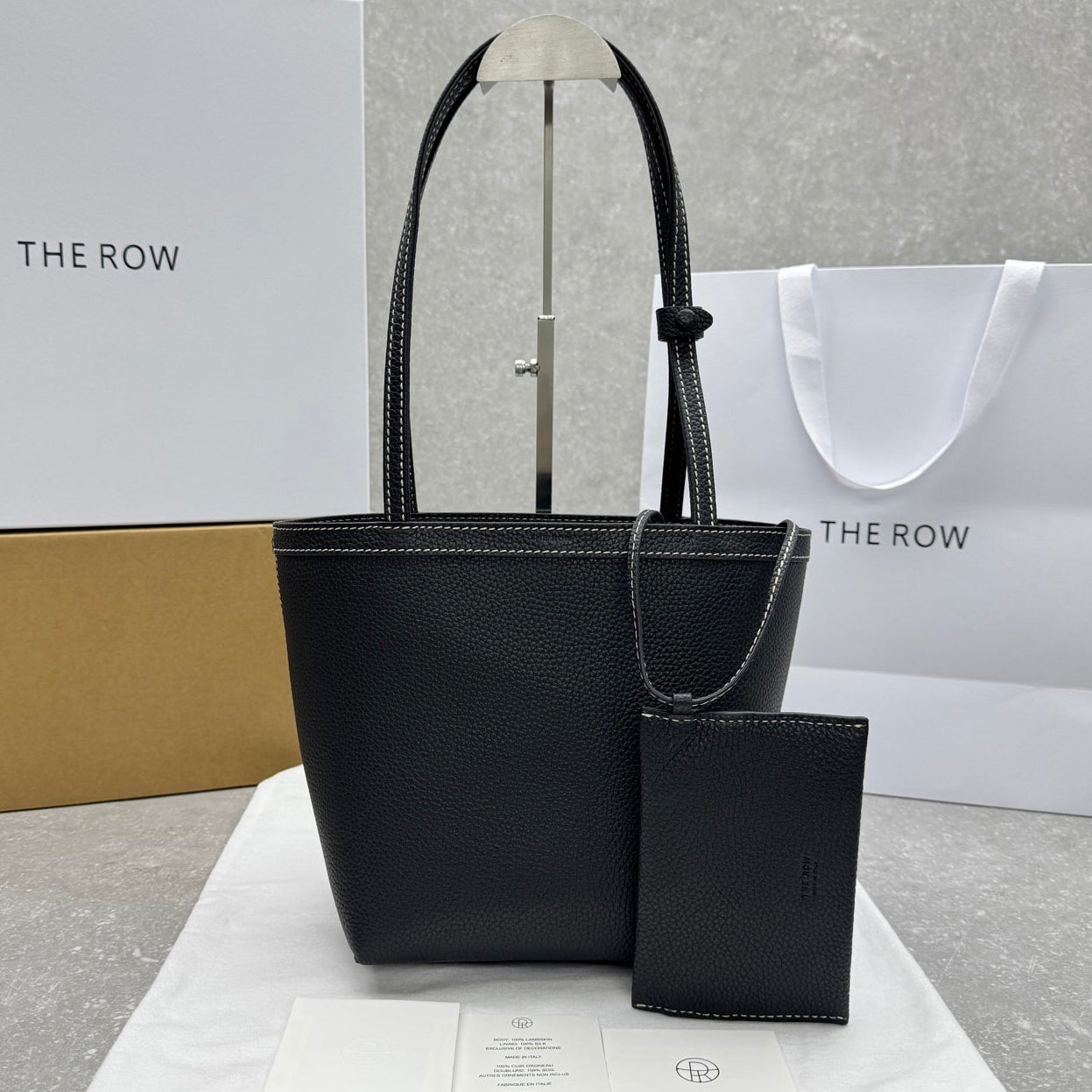 The Row 2025 Park Tote Stitch Bag Black 22cm Leather
