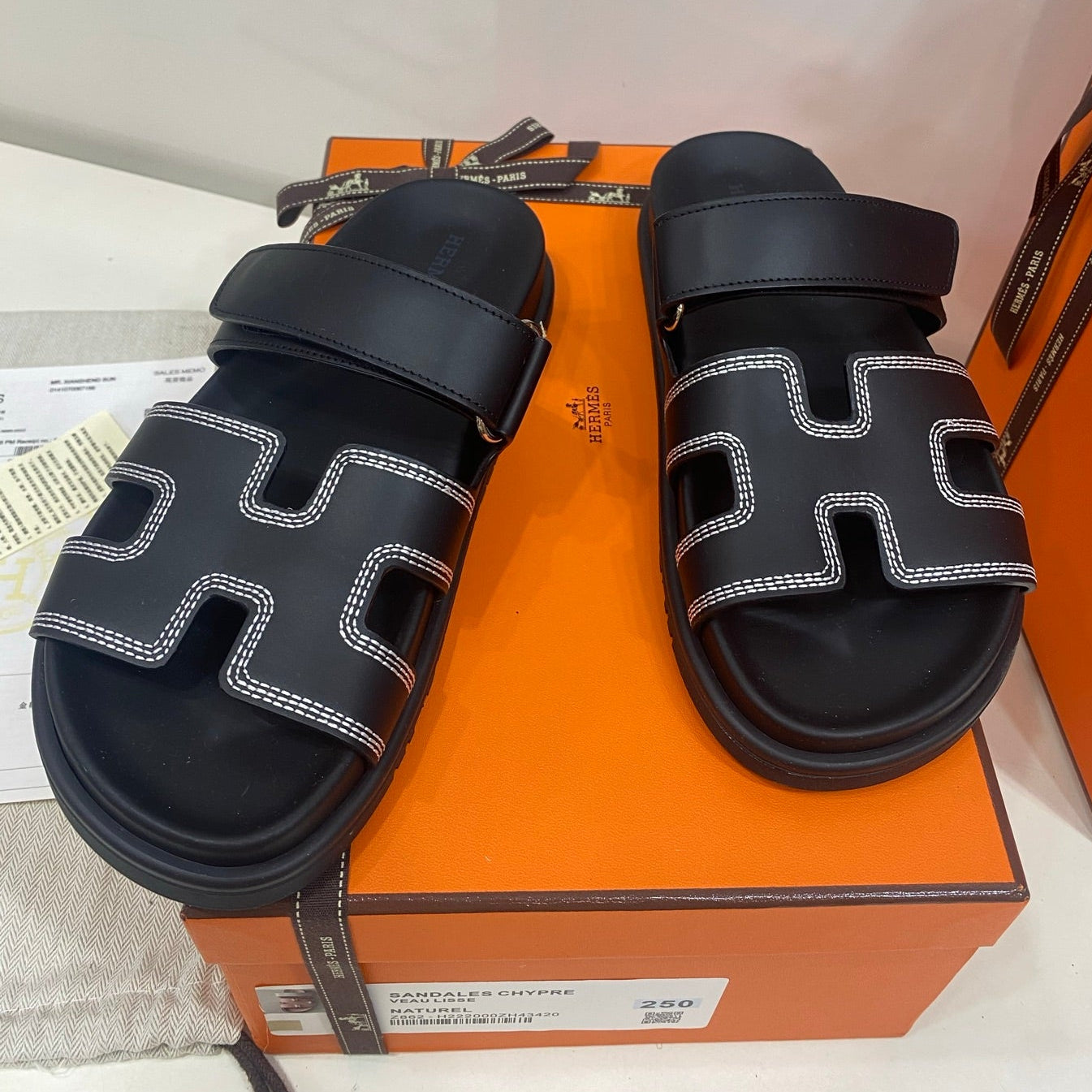 Hermes 2026 Chypre Sandal Black Mix White Stitched Calfskin 957546