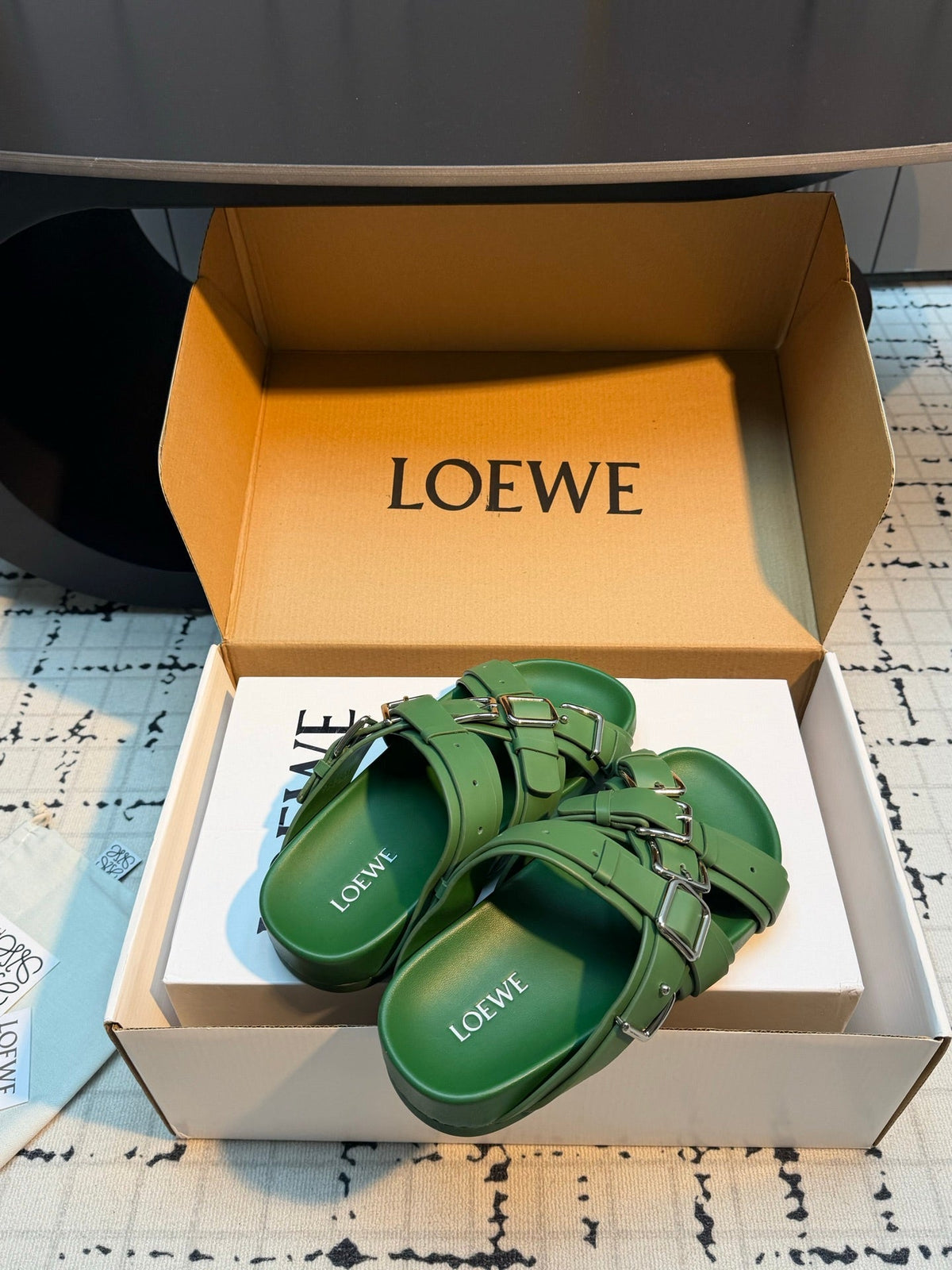 Loewe 2026 Cross-Strap Buckle Flat Sandals Suede Leather 116226