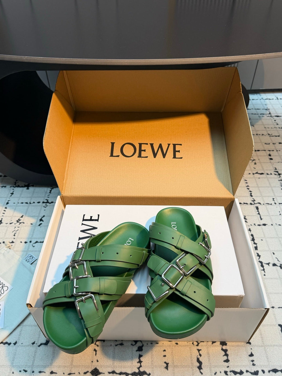 Loewe 2026 Cross-Strap Buckle Flat Sandals Suede Leather 116226