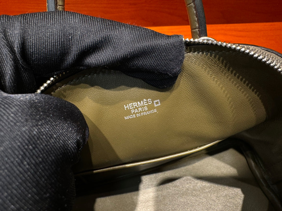High-end Hermes 2026 Mini Bolide 18cm Olive Green Crocodile Leather