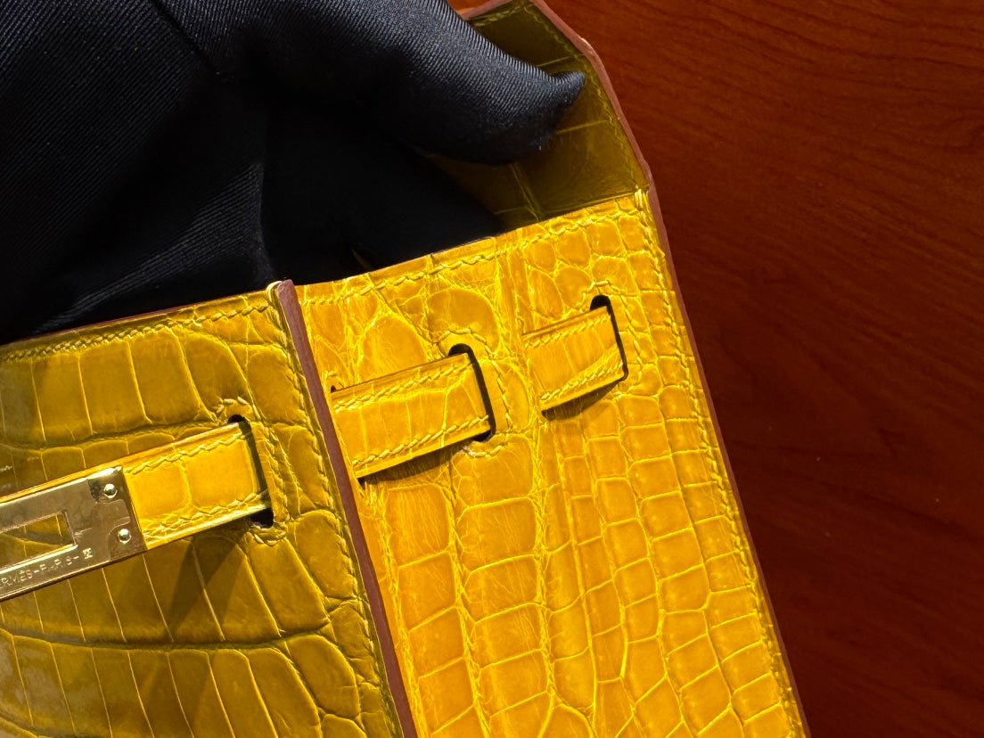 High-end Hermes 2026 Kelly Bag 25cm Bright Yellow Crocodile Leather