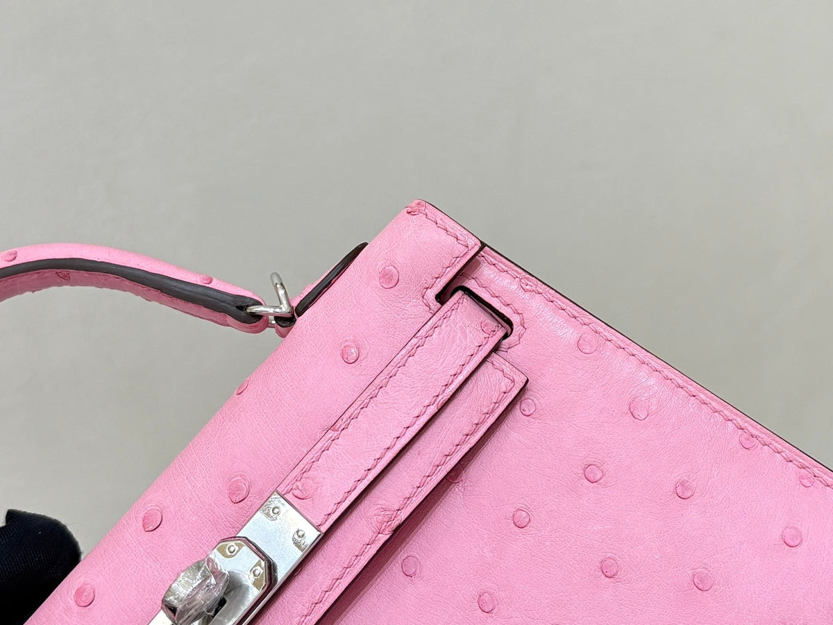 High-end Hermes 2026 Mini Kelly II 19cm Bag Pink Ostrich Leather