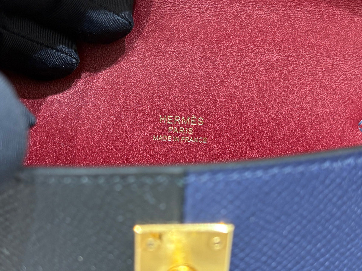 High-end Hermes 2026 Mini Kelly II 19cm Bag Black mix Indigo Blue Epsom Leather