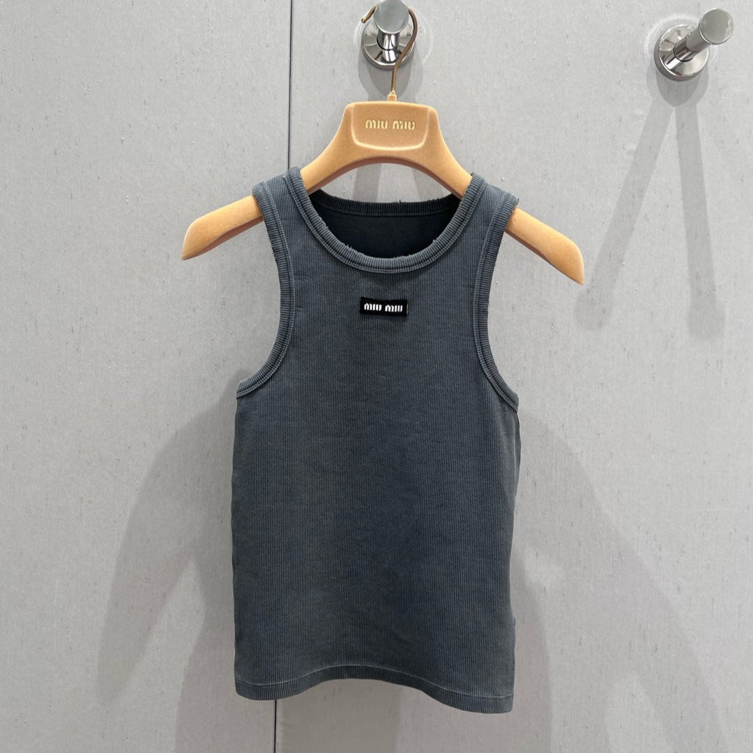 Miu Miu 25 Knitted Sleeveless Vest Gray Cotton