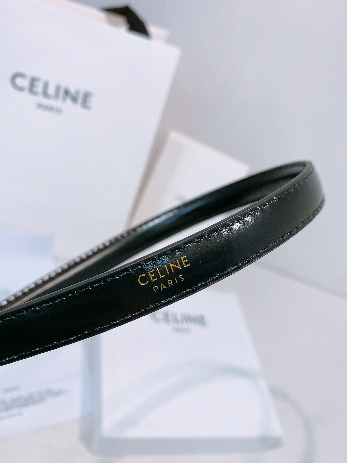 Celine 2026 Leather Belt 1.3cm With Gold-plated Triomphe Buckle