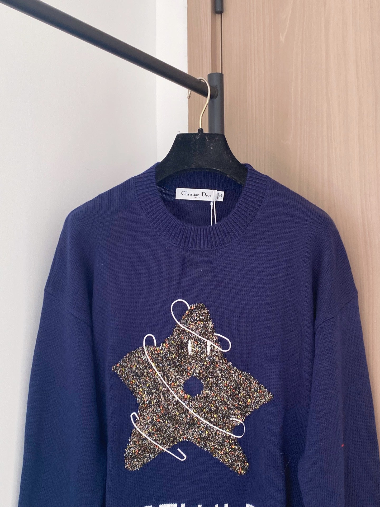 Dior 2025 Long-Sleeve Shirt Navy Blue mix Brown Wool