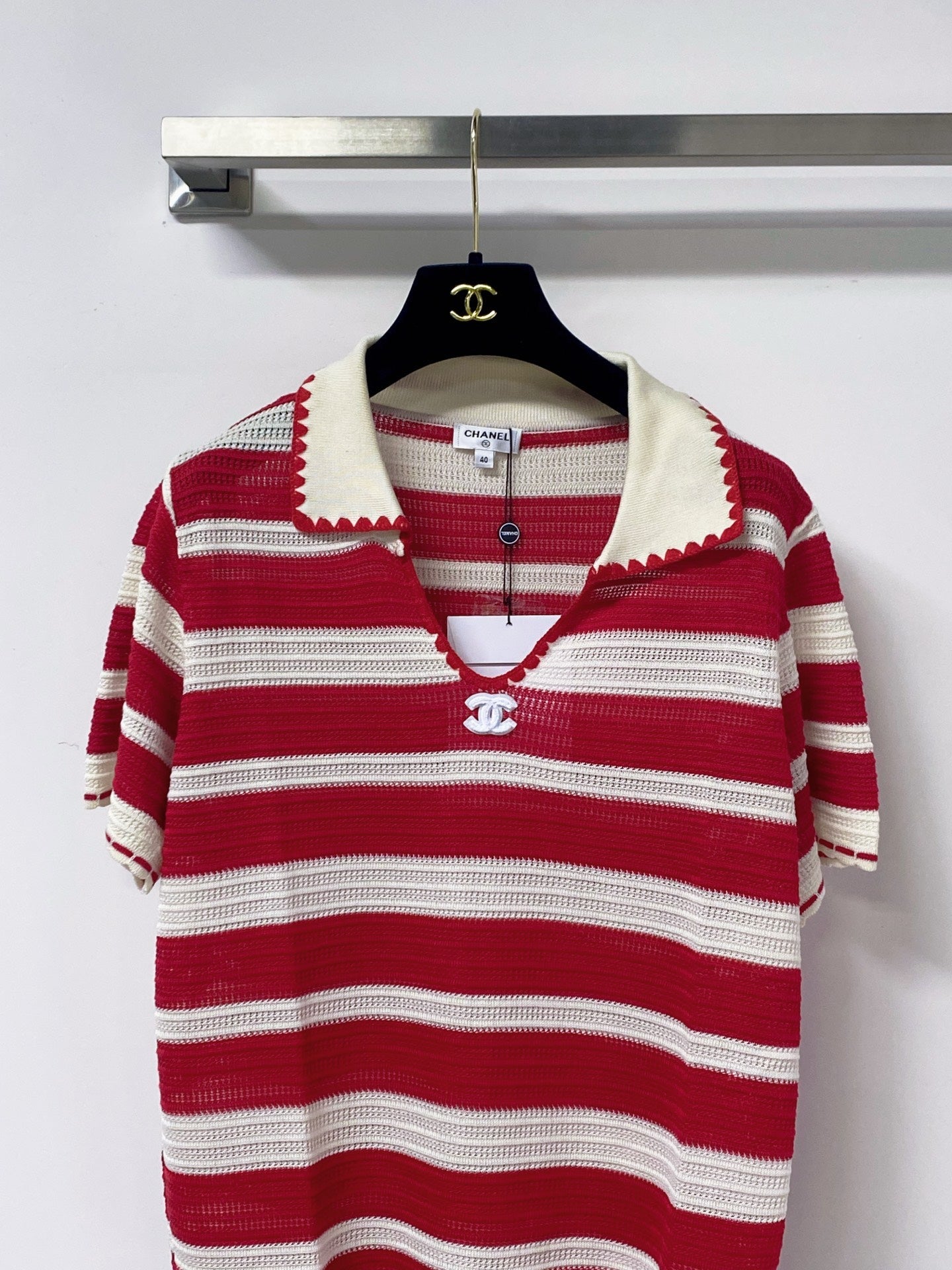 Chanel 2026 Short-Sleeve Shirt Red Cream Cotton 705313