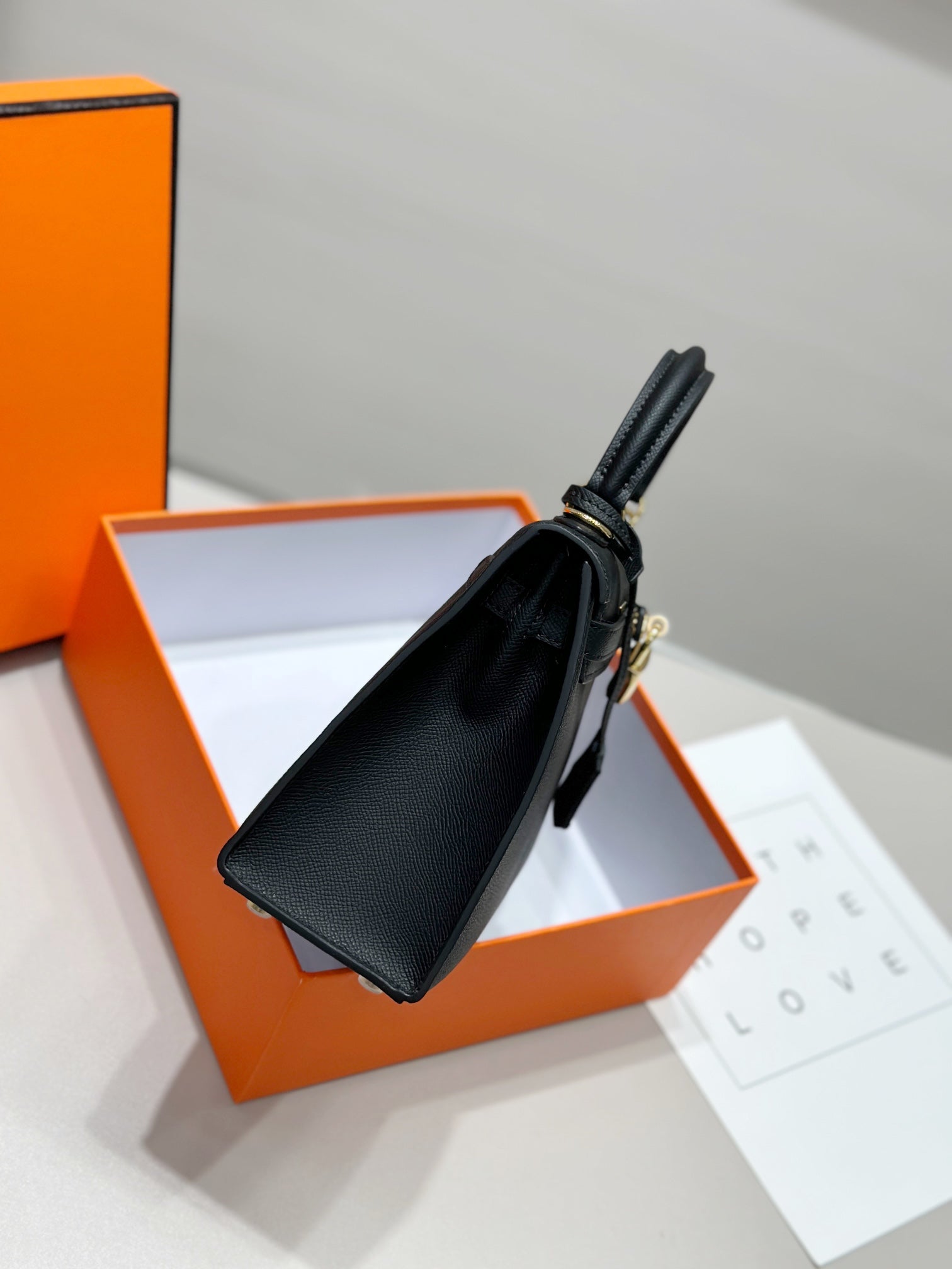 HM Kelly 25cm Black Epsom Leather Gold Hardware