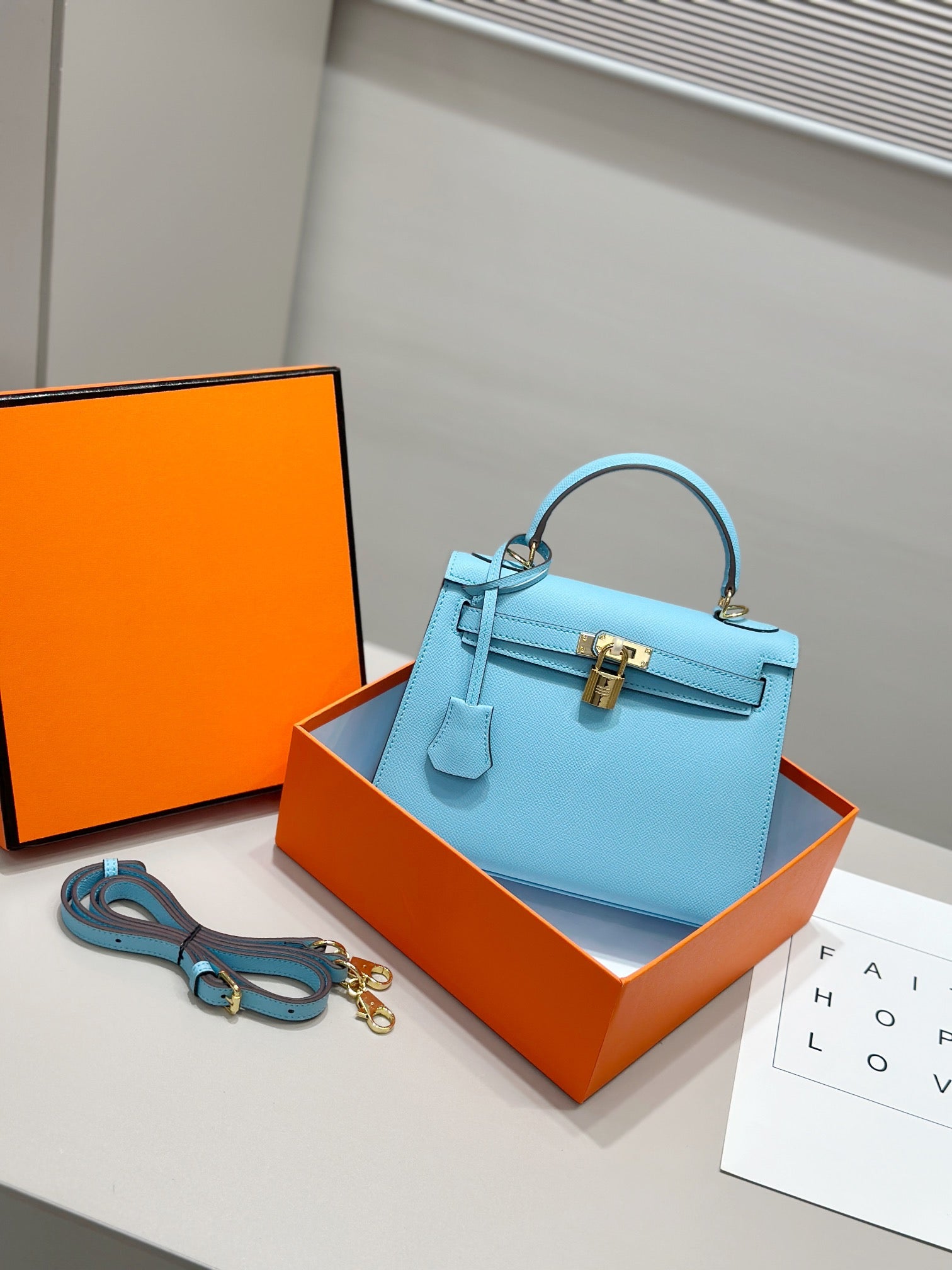 HM Kelly 25cm Tiffany Blue Epsom Leather Gold Hardware