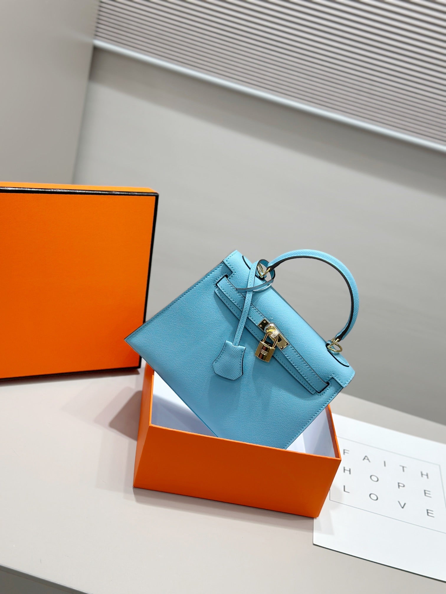 HM Kelly 25cm Tiffany Blue Epsom Leather Gold Hardware