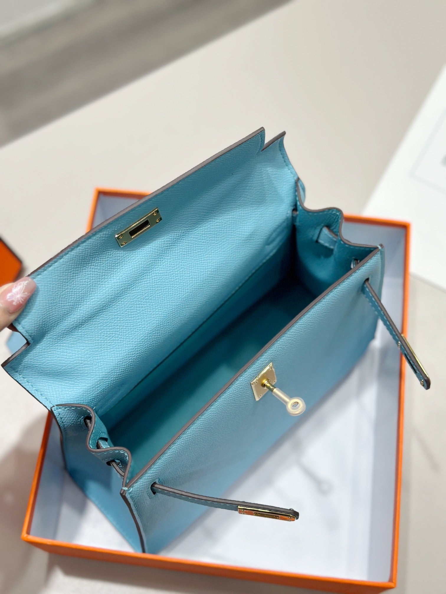 HM Kelly 25cm Tiffany Blue Epsom Leather Gold Hardware