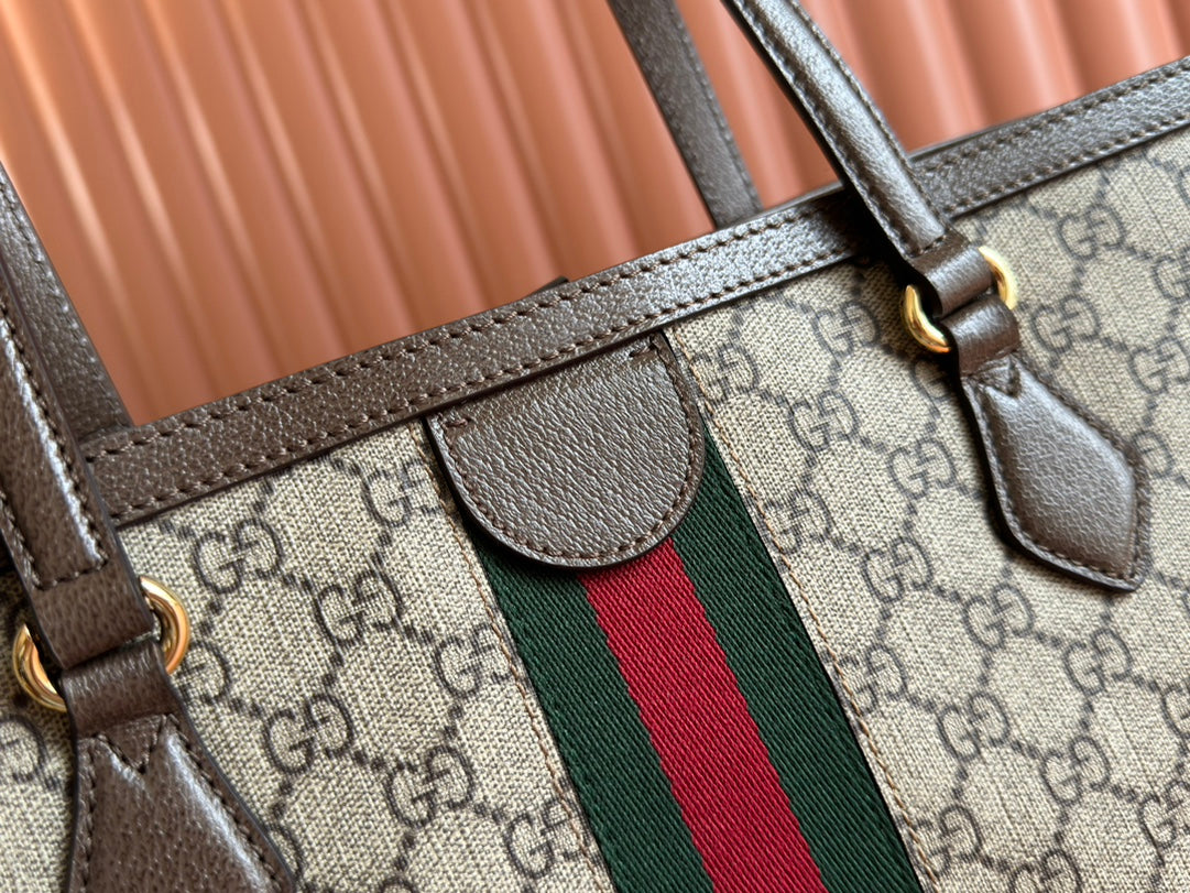 Gucci Ophidia 38cm Bag Ebony Brown Leather Canvas 244454