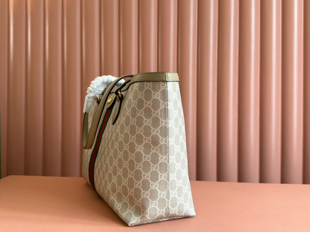Gucci Ophidia 38cm Bag Beige White Leather Canvas 244453