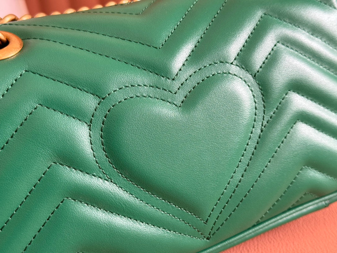 Gucci GG Marmont 22 Bag Green Calfskin Gold Hardware 248371