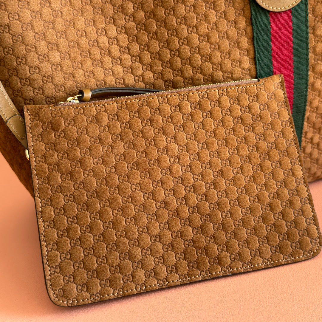 GG 2025 Giglio Large Tote Bag 60cm Brown Red Suede Canvas 273277