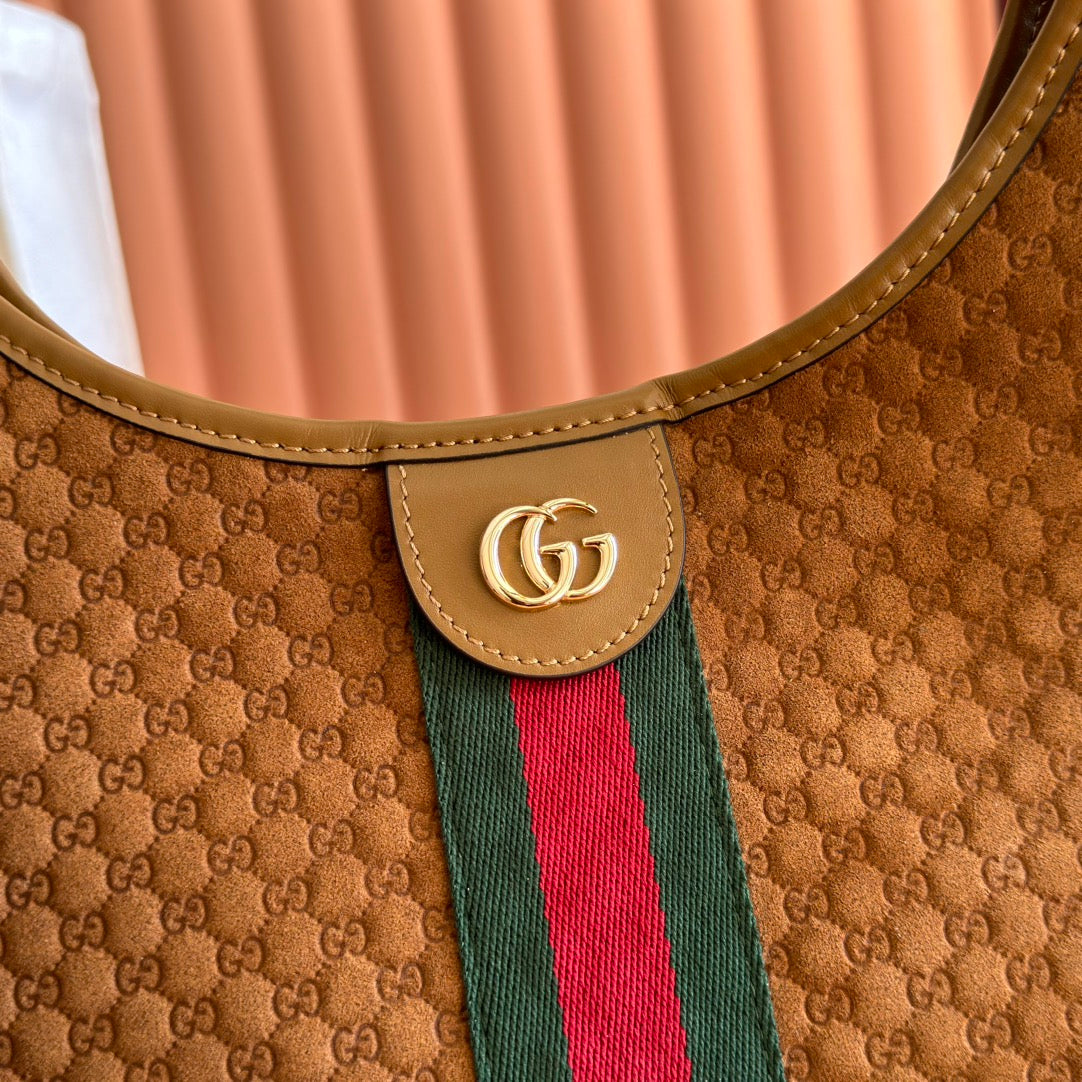 GG 2025 Giglio Large Tote Bag 60cm Brown Red Suede Canvas 273277