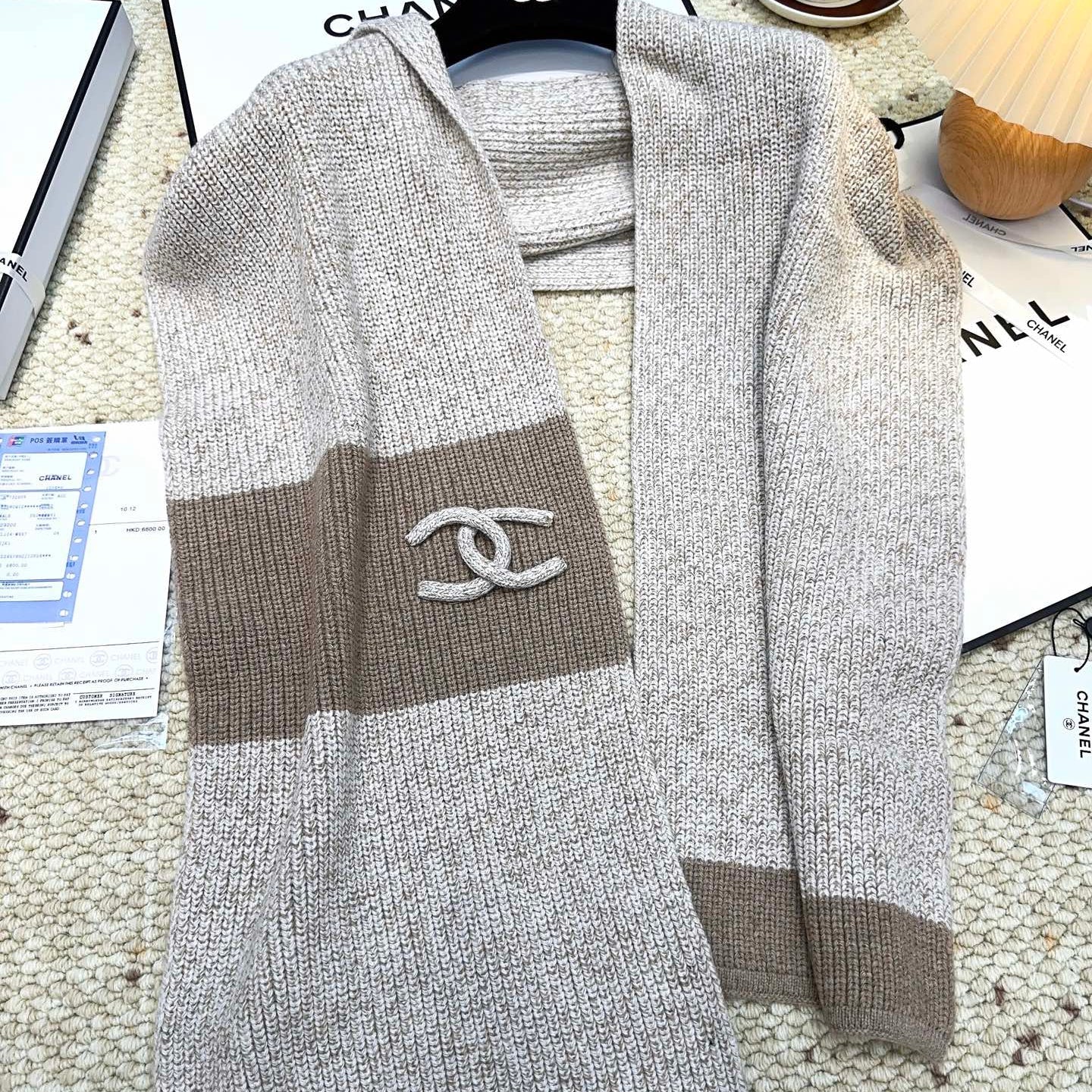 CC 25 Classic Scarf 175cm Light Gray Brown Wool 971059