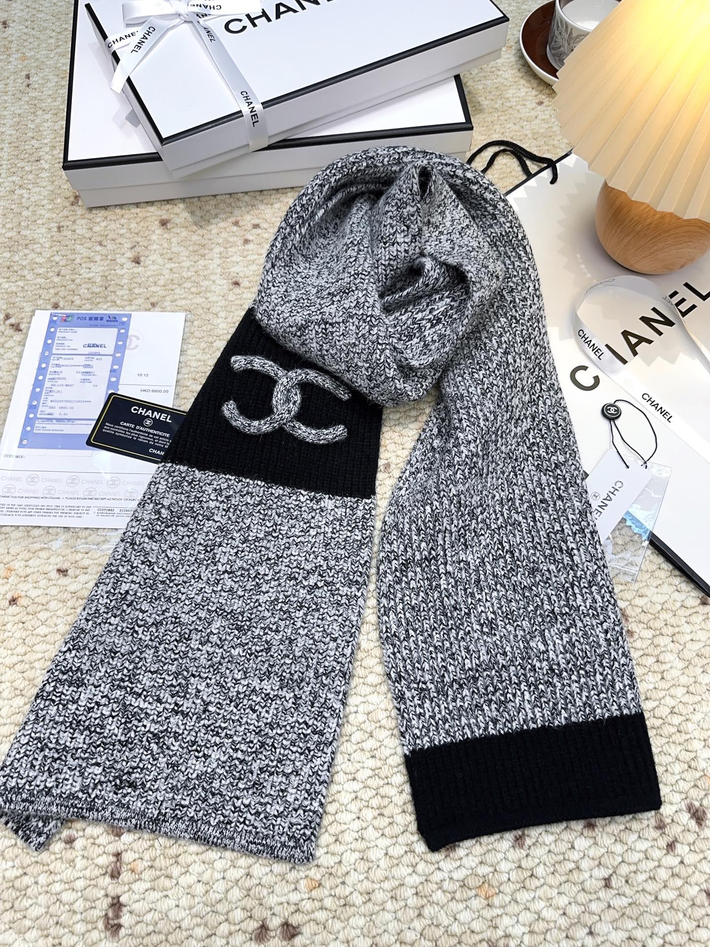 CC 25 Classic Scarf 175cm Light Gray Black Wool 971058