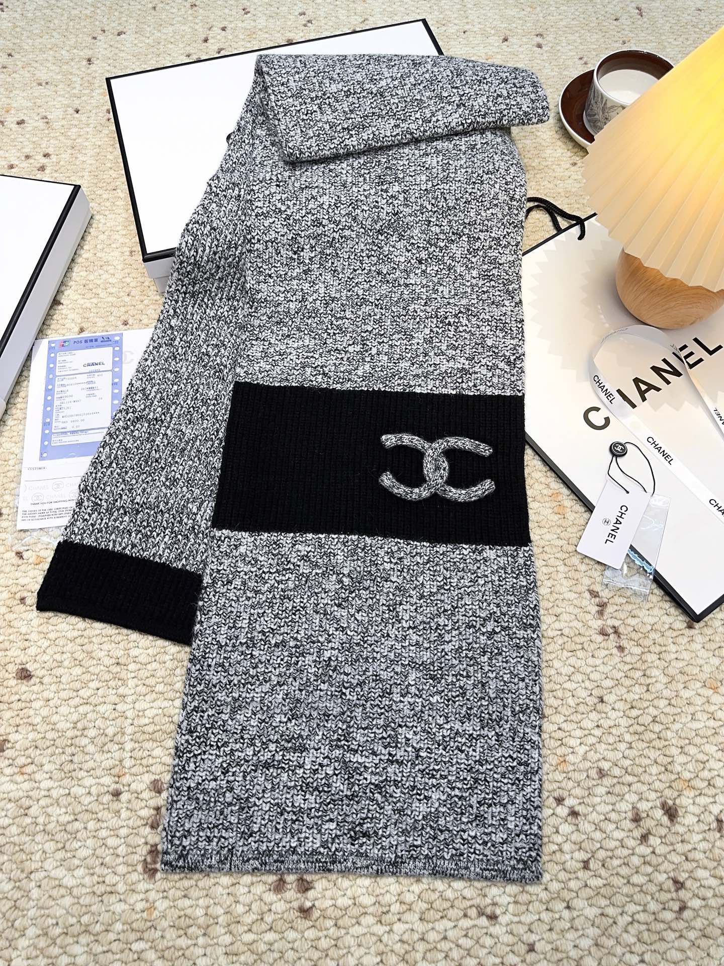 CC 25 Classic Scarf 175cm Light Gray Black Wool 971058