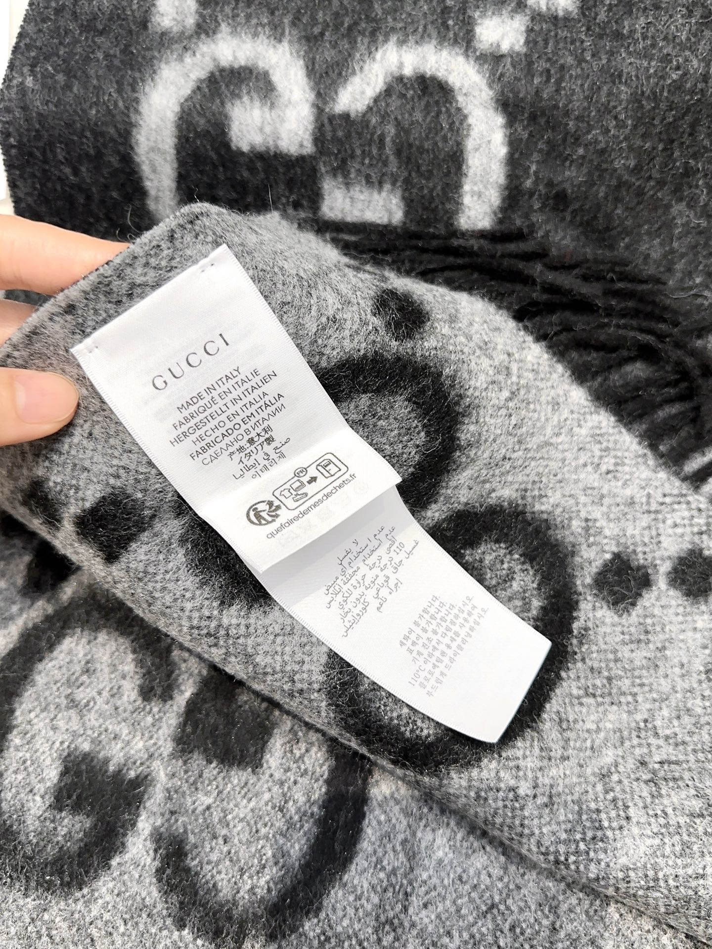 GG Double G Jacquard Scarf 200CM  Black Wool 282790