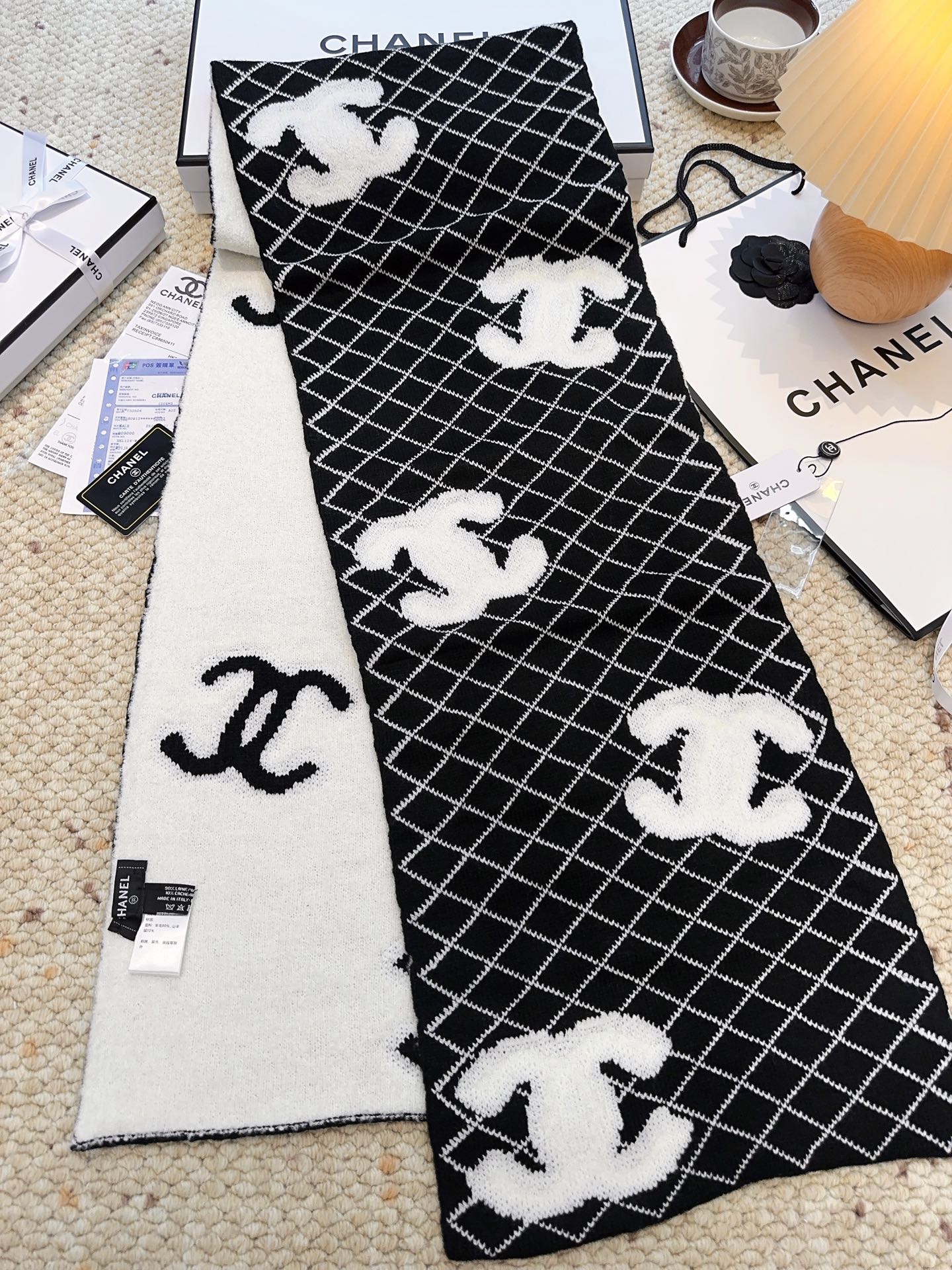 CC 25 Scarf 190cm Black White Wool 968580