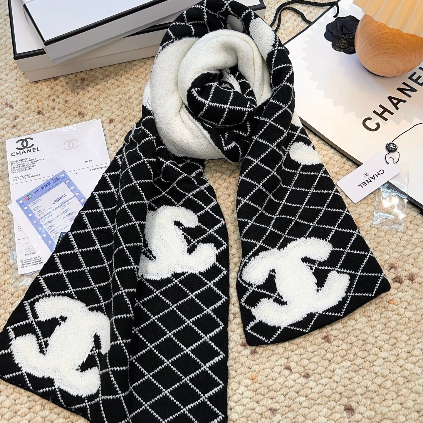 CC 25 Scarf 190cm Black White Wool 968580