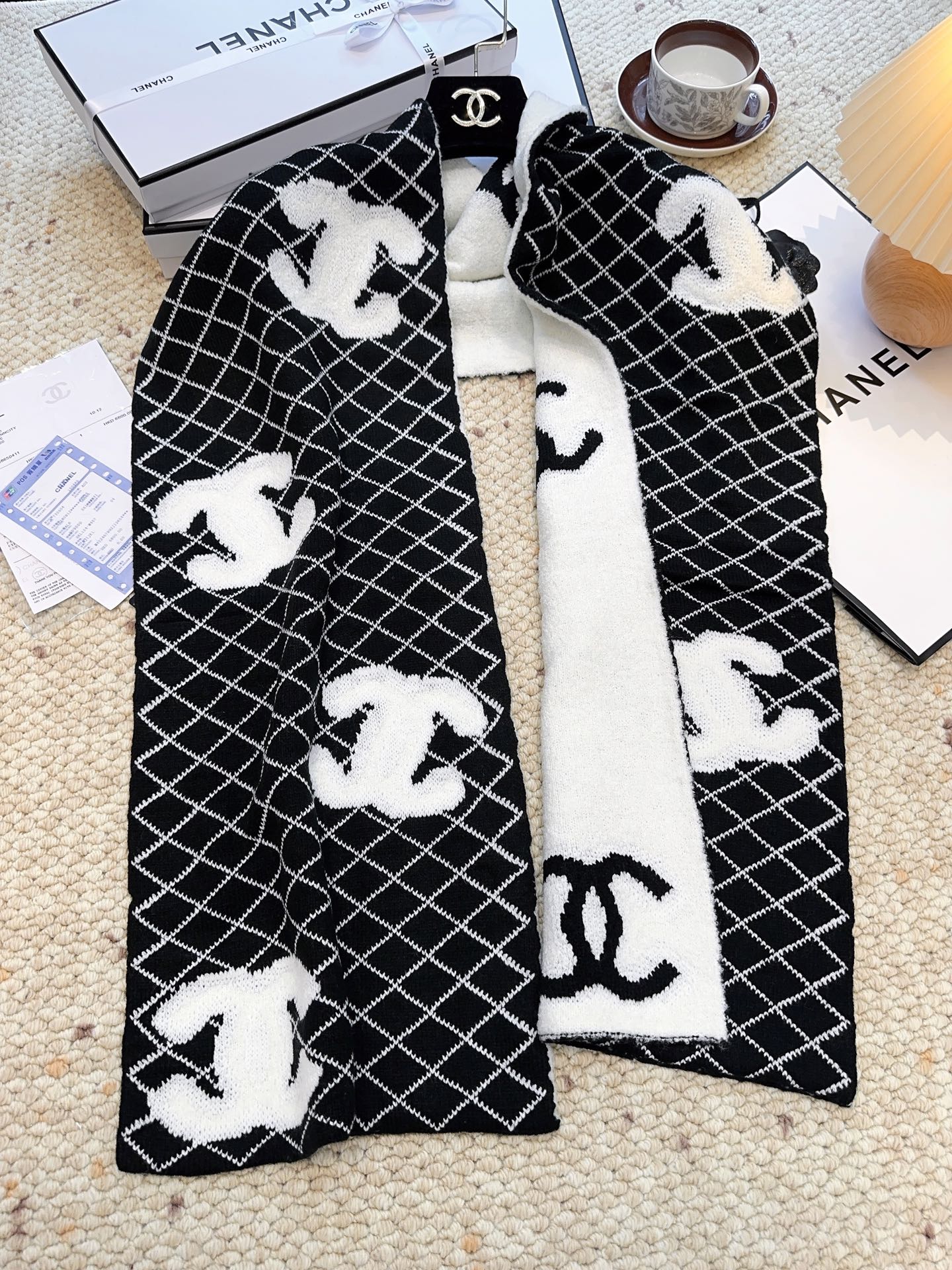 CC 25 Scarf 190cm Black White Wool 968580
