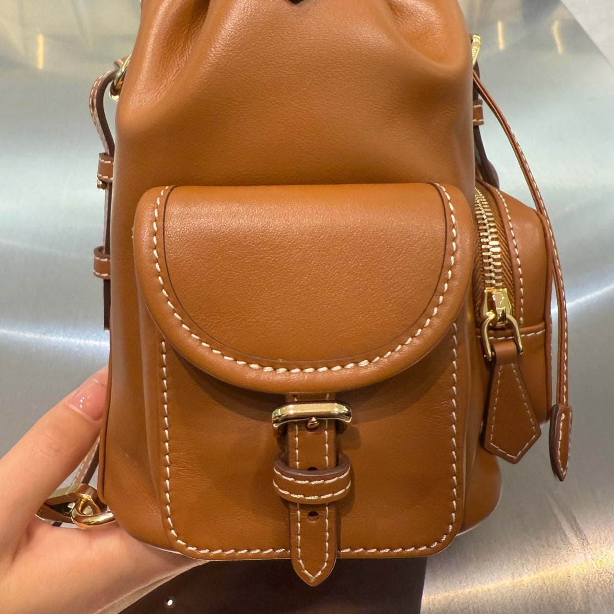 MiuMiu 2026 Buckle Gold Backpack Leather