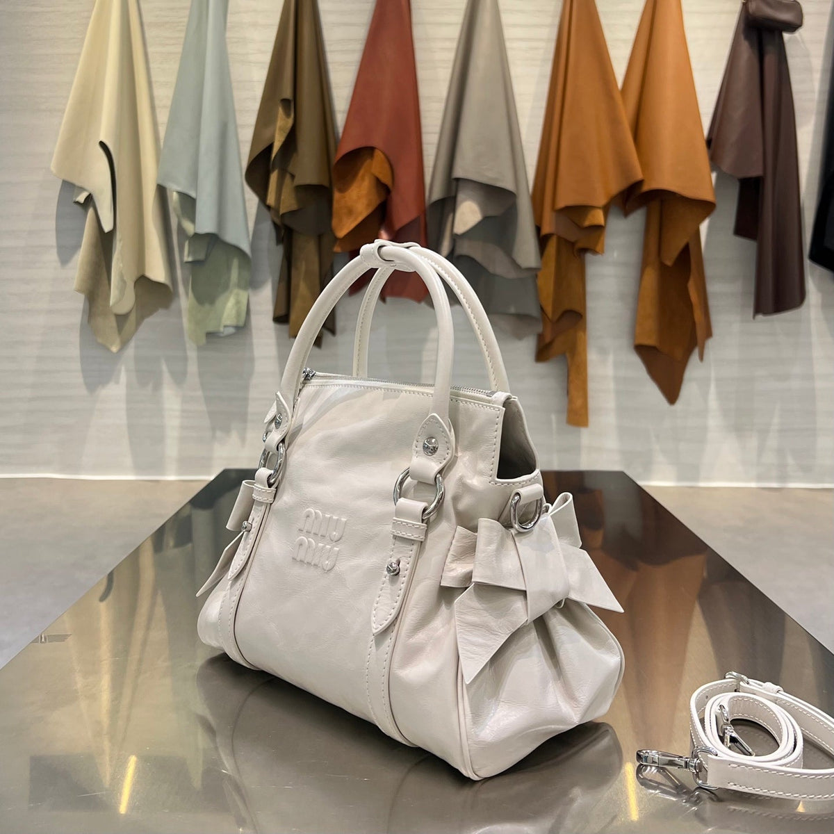 MiuMiu 2026 Shiny Top Handle Bag 30cm Leather