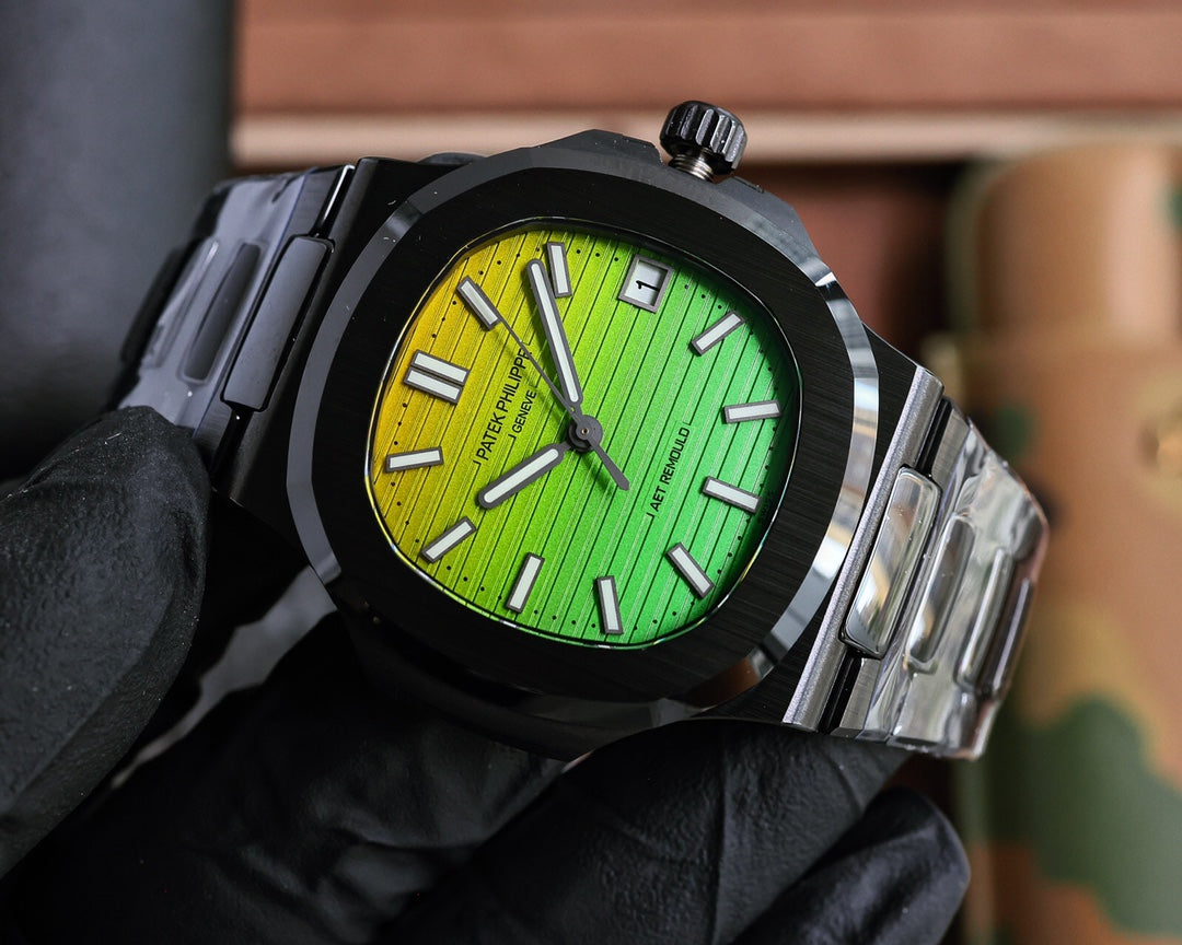 Patek Philippe Nautilus 5711 Green Yellow Dial 40mm Black Strap Watch