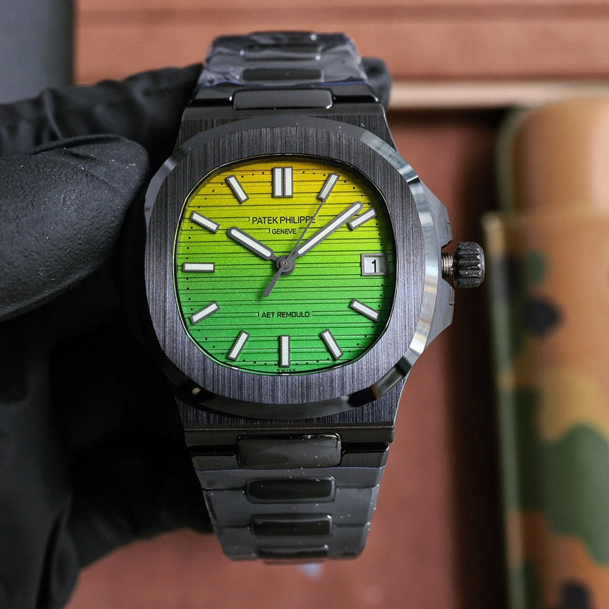 Patek Philippe Nautilus 5711 Green Yellow Dial 40mm Black Strap Watch