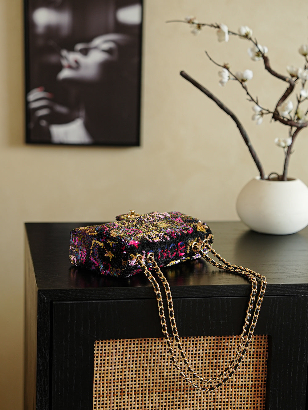 CC 2025 Flap Bag Black Mix Colors Sequin 308603