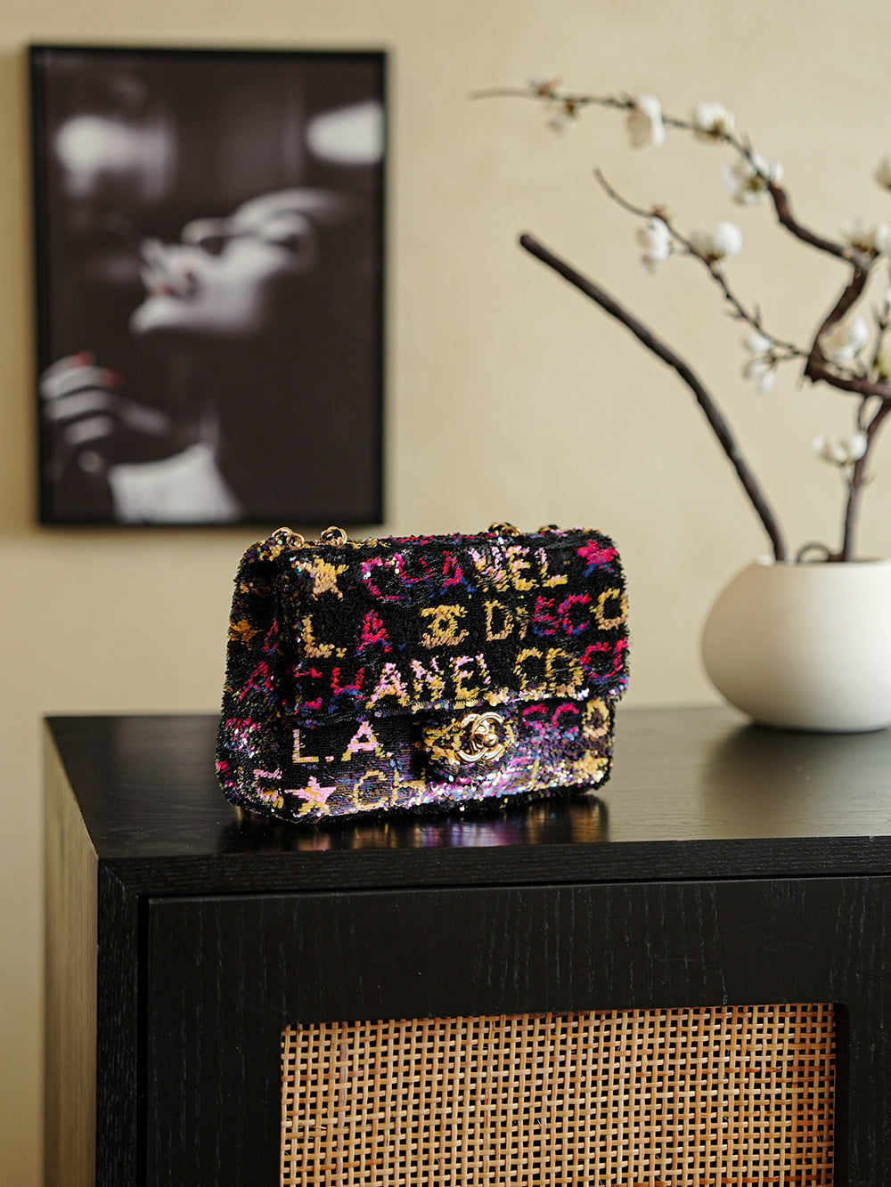 CC 2025 Flap Bag Black Mix Colors Sequin 308603