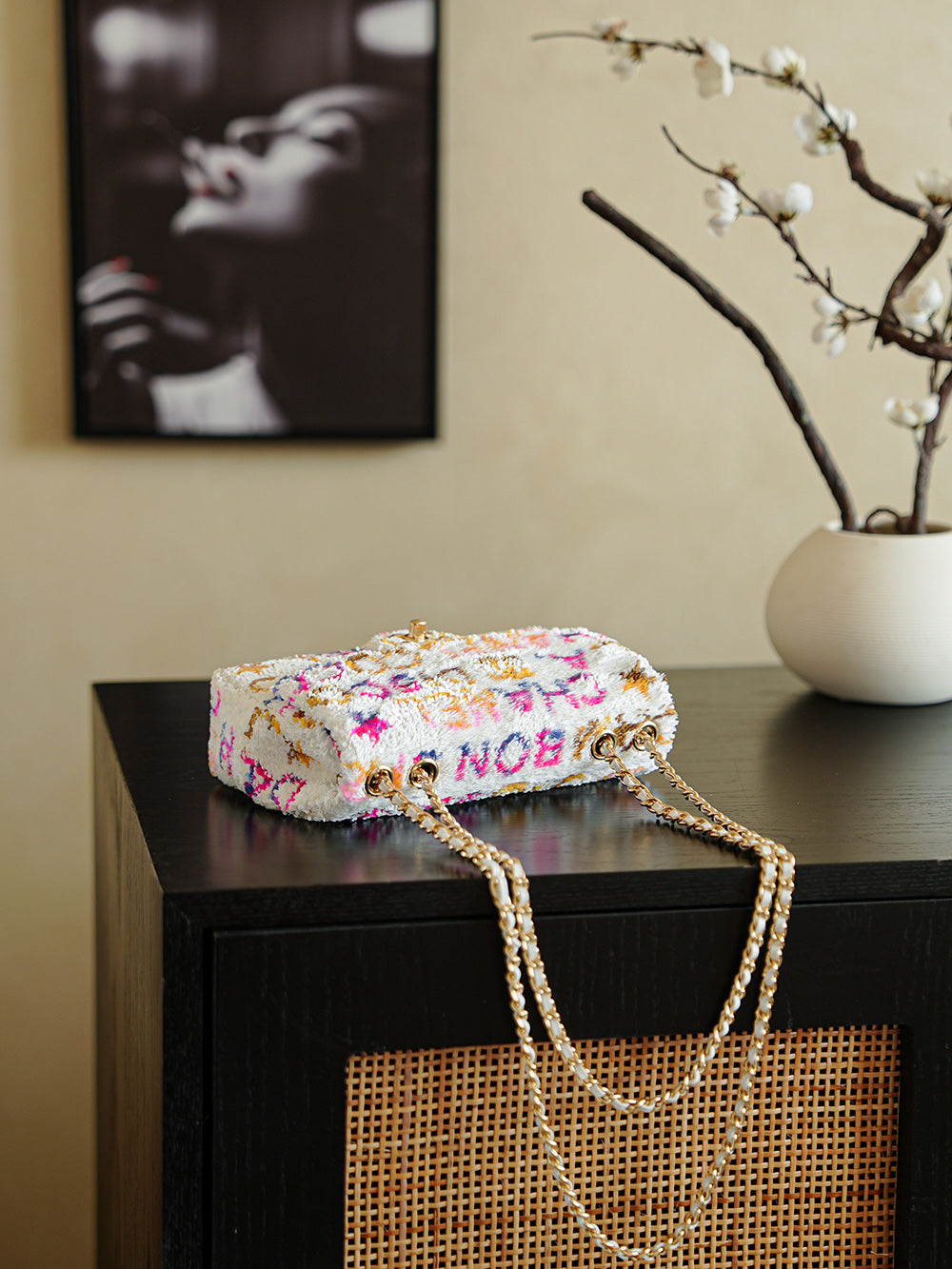 CC 2025 Flap Bag White Mix Colors Sequin 308604