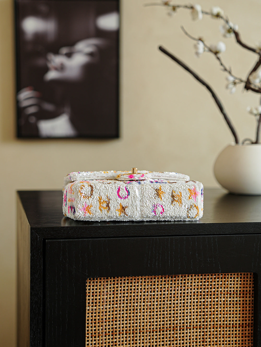 CC 2025 Flap Bag White Mix Colors Sequin 308604