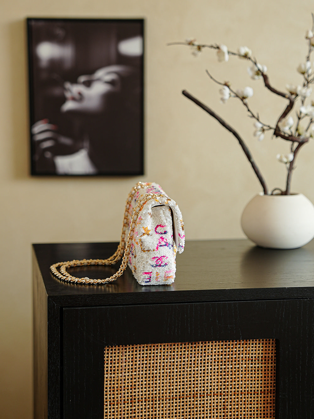 CC 2025 Flap Bag White Mix Colors Sequin 308604