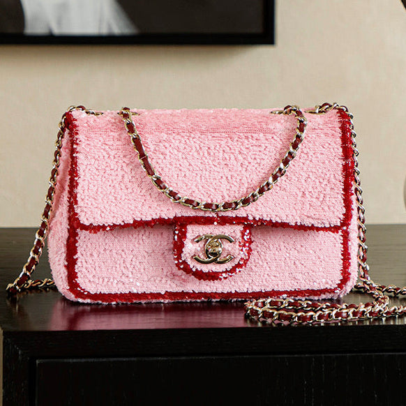 Chanel 25 Flap Bag Pink Red Sequin Leather 322958