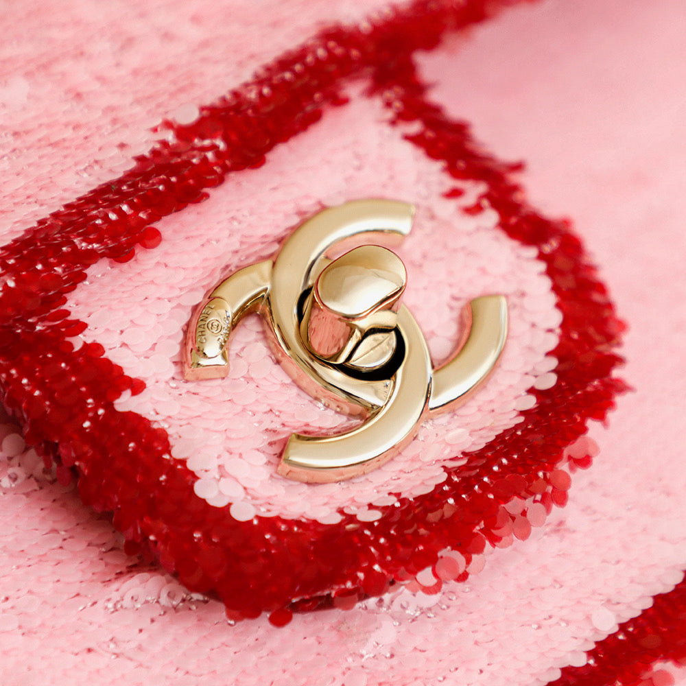 Chanel 25 Flap Bag Pink Red Sequin Leather 322958